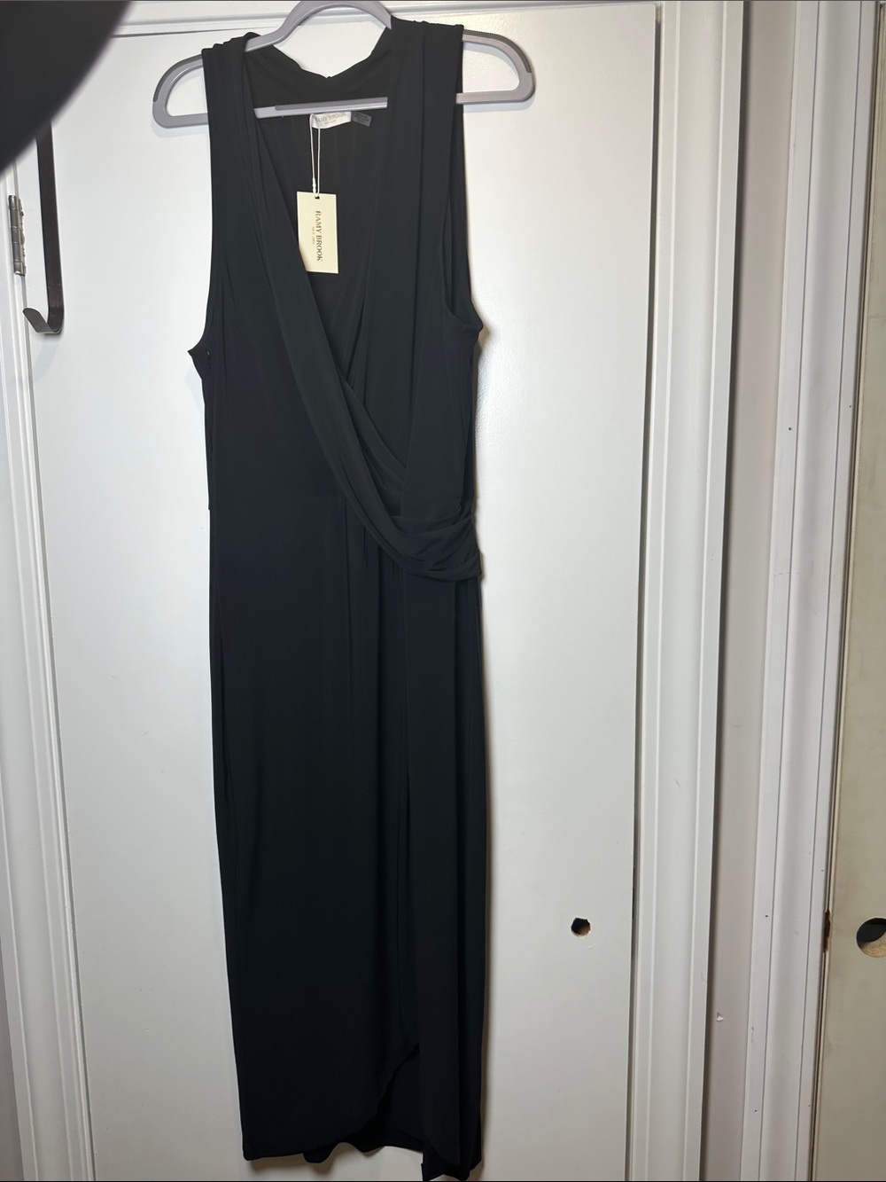 Ramy Brook Black Sleeveless Draped Faux-Wrap Maxi (100)